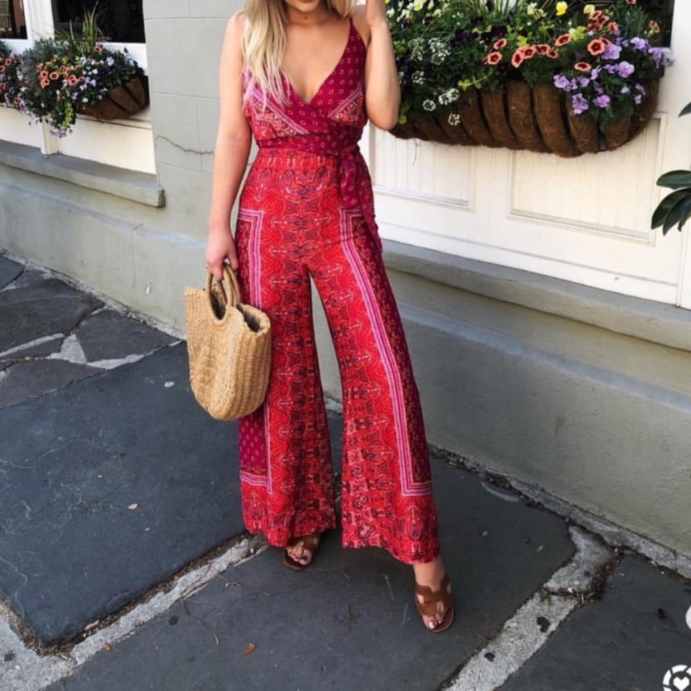 Free People cabbage multi jumpsuit romper red pink - Picture 2 of 7